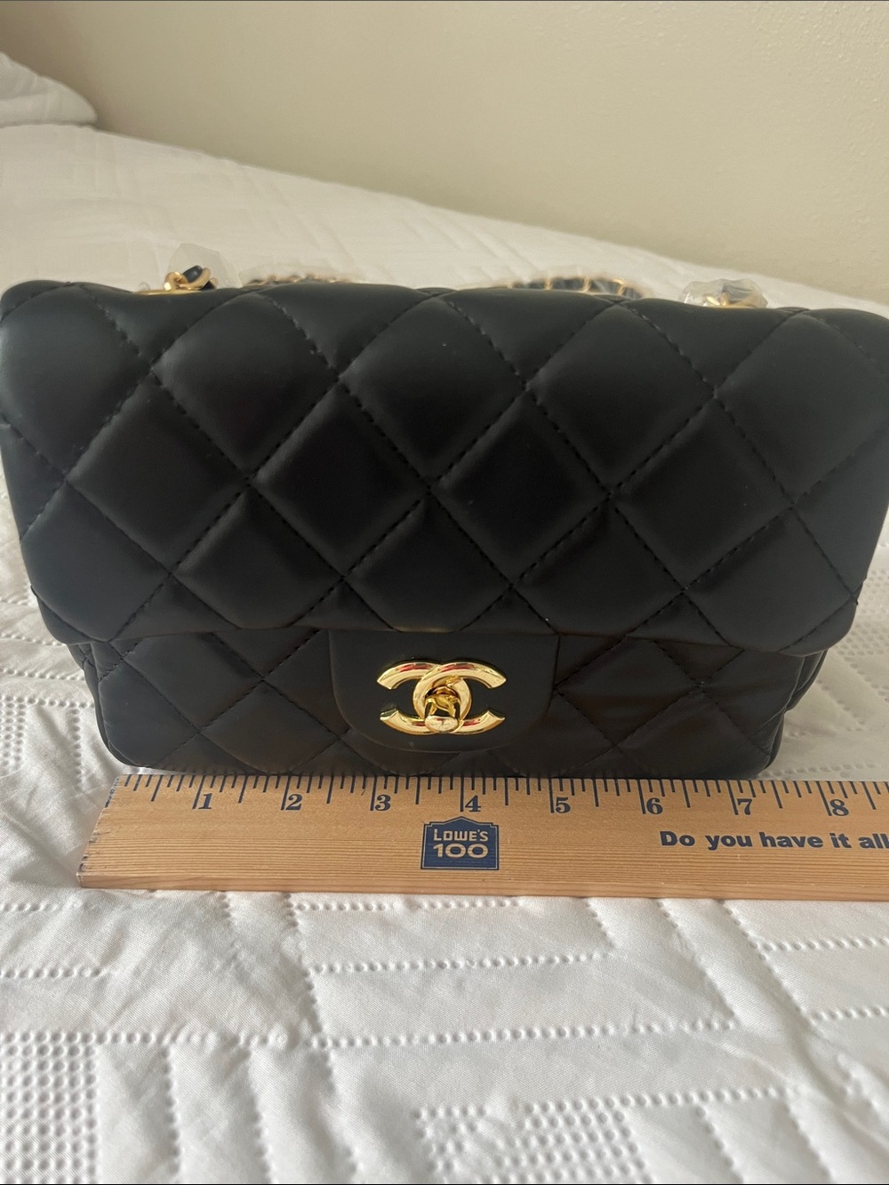 Black Quilted Mini Double Flap Crossbody with Gold Hardware